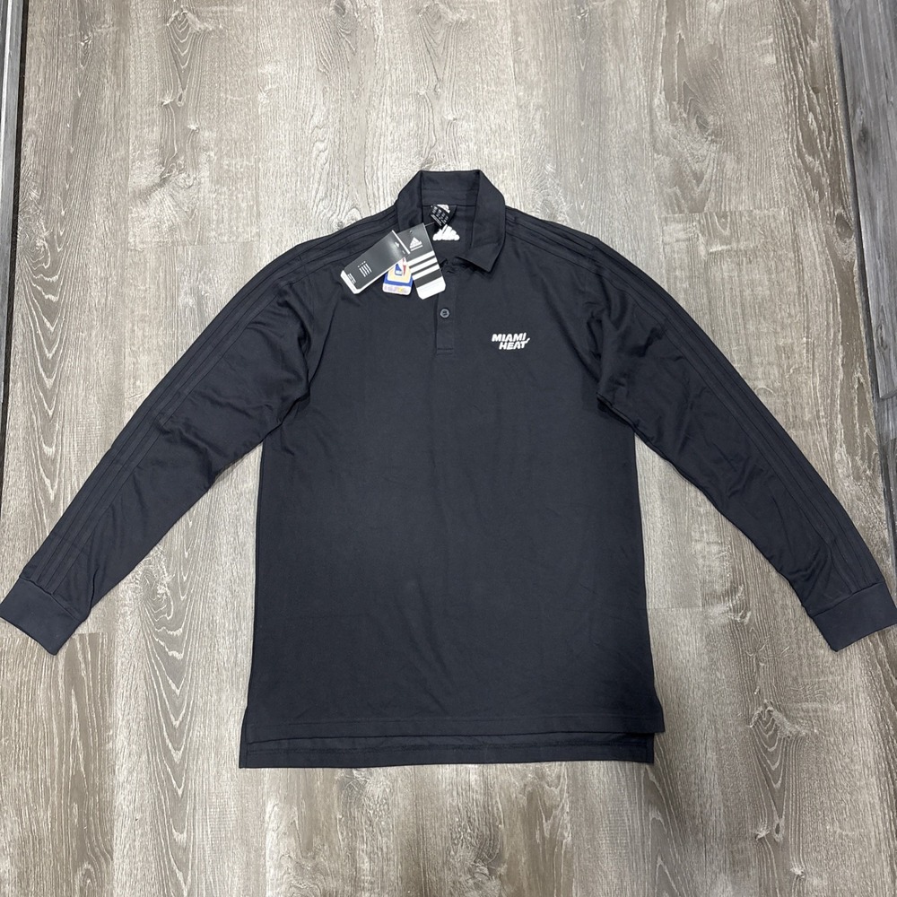 NWT Miami Heat Adidas Polo Shirt NBA Long Sleeve Mens Size 2XL Black